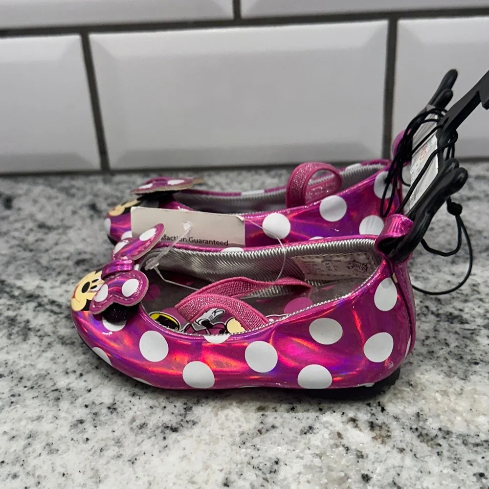 Disney Baby Girls Infant 3 Minnie Mouse Mary Jane Pink Polka Dot Metallic Bow